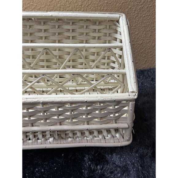 Vintage White Wicker Rectangular Organizer Basket With Dividers Boho - Picture 3 of 8